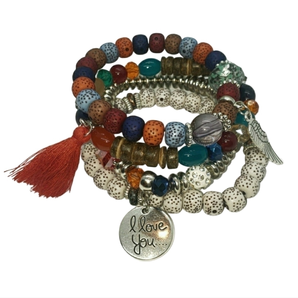 Beaded Multi-layer Bracelet With Tassel & Charm 4 Bracelets Set - Picture 6 of 14